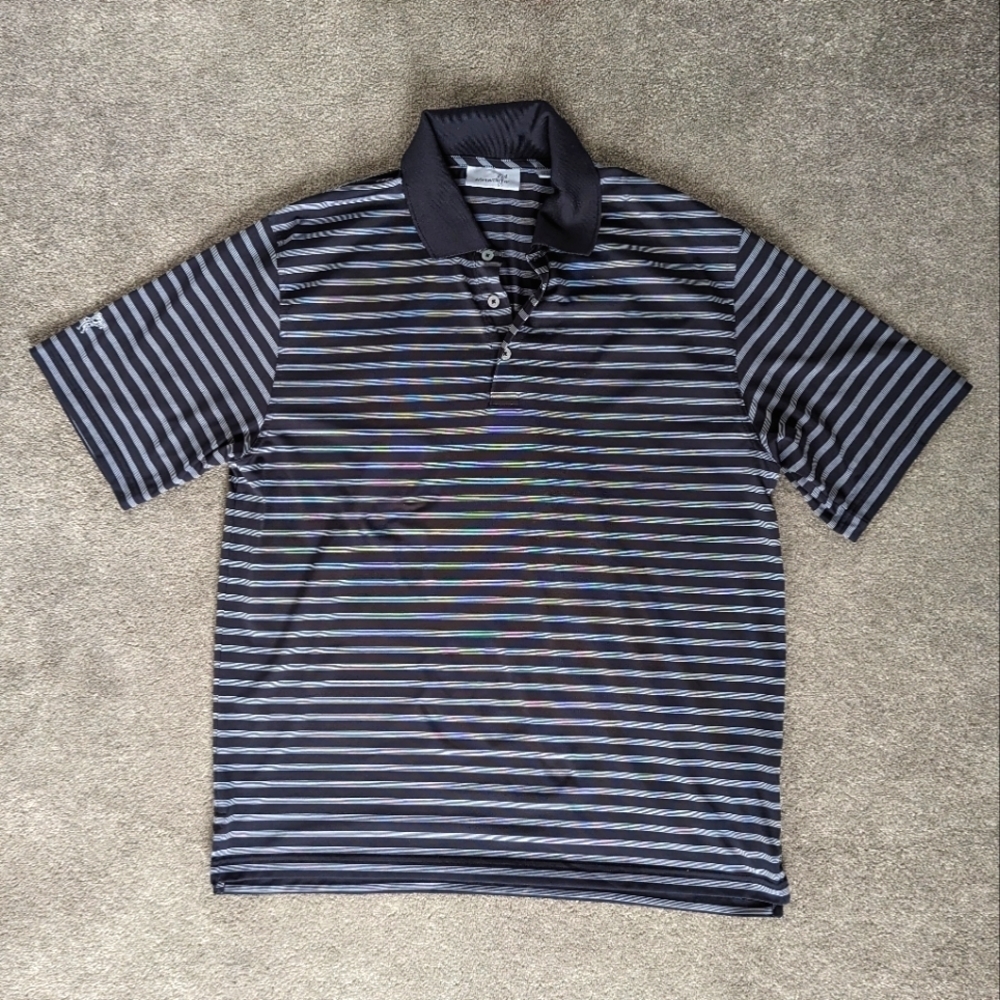 Ashworth black and gray collared golf t-shirt striped polo men's XL